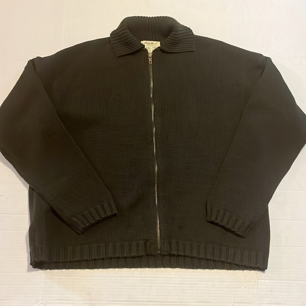 Eddie Bauer Black Zip-Front Knit Sweater Cardigan